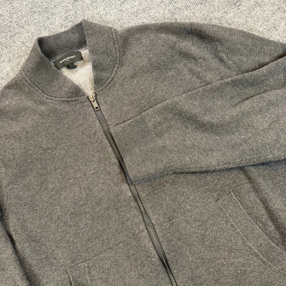 Preppy Banana Republic Mens Gray Full Zip Bomber Sweater Jacket Large 486865-01